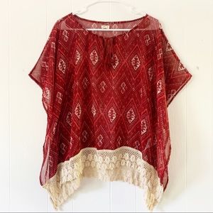 Hollister Red Boho Tunic Top Size XS